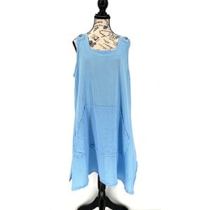 Cottonways Zizi Gauze Tunic Dress Womens OSFM Aqua Blue Boho Artisan Cottagecore